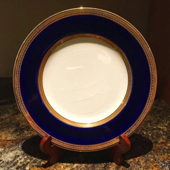 Two Vintage English CROWN DUCAL Cobalt and Gold Trim Plate #6 & #7 Crazed - Picture 5 of 9